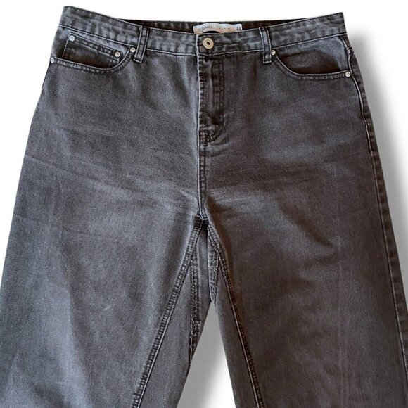 Issimo Womens Jeans Sz 44 34" Waist Black Wash Denim Wide Leg Raw Hem Crop - Picture 2 of 7